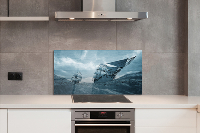 Painel de vidro Navio de tempestade céu mar