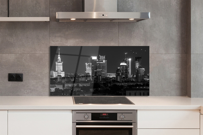 Painel de vidro Panorama de Varsóvia: arranha-céus noturnos