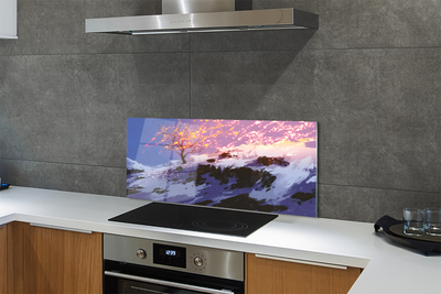 Painel de vidro Árvore da montanha de inverno