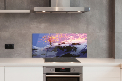 Painel de vidro Árvore da montanha de inverno