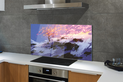 Painel de vidro Árvore da montanha de inverno