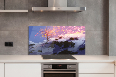 Painel de vidro Árvore da montanha de inverno