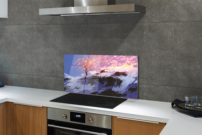 Painel de vidro Árvore da montanha de inverno