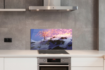 Painel de vidro Árvore da montanha de inverno