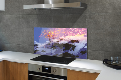 Painel de vidro Árvore da montanha de inverno