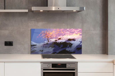 Painel de vidro Árvore da montanha de inverno