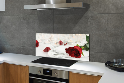 Painel de vidro Jantar com velas e rosas