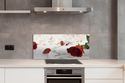 Painel de vidro Jantar com velas e rosas