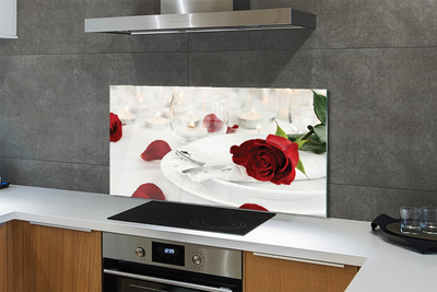 Painel de vidro Jantar com velas e rosas