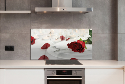 Painel de vidro Jantar com velas e rosas