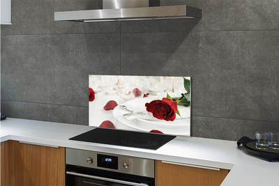 Painel de vidro Jantar com velas e rosas