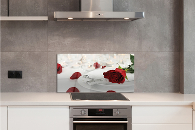Painel de vidro Jantar com velas e rosas