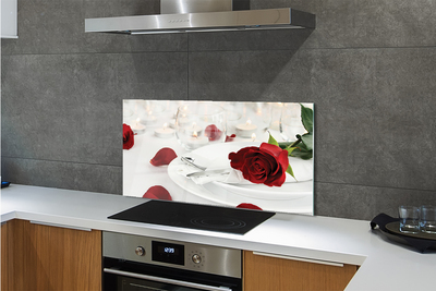Painel de vidro Jantar com velas e rosas