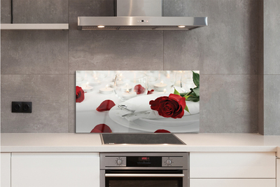 Painel de vidro Jantar com velas e rosas