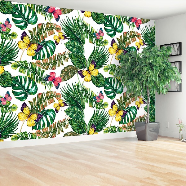 Papel de parede Folhas Borboletas