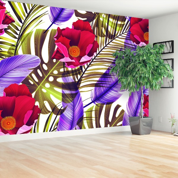 Papel de parede Flores Folhas