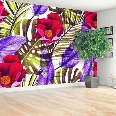 Papel de parede Flores Folhas