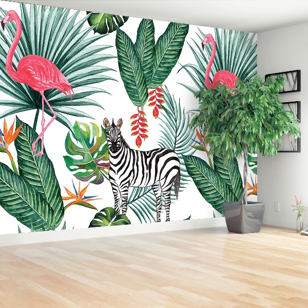 Papel de parede Zebra e flamingo