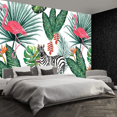 Papel de parede Zebra e flamingo
