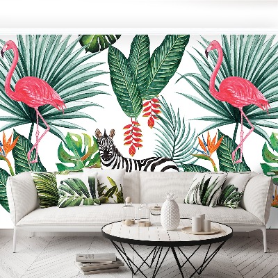 Papel de parede Zebra e flamingo