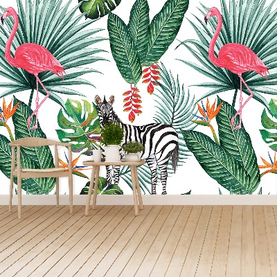 Papel de parede Zebra e flamingo