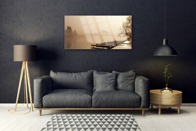 Pintura acrílica Paisagem de água e neblina da ponte