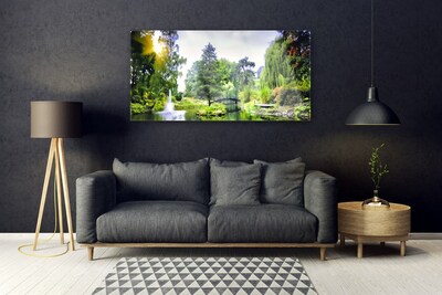 Quadro acrílico Floresta Cachoeira Sol Natureza