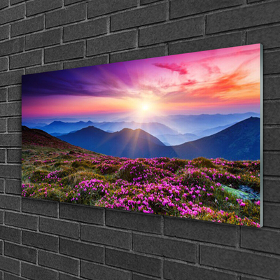 Pintura acrílica Montanhas Prado Flores Paisagem