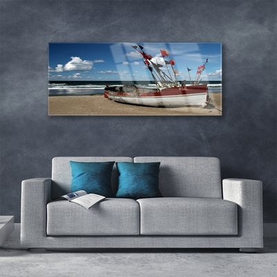 Quadro acrílico Paisagem de barco de praia e mar