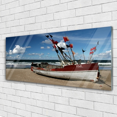 Quadro acrílico Paisagem de barco de praia e mar