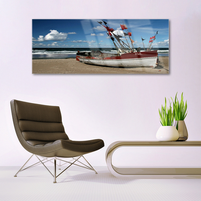 Quadro acrílico Paisagem de barco de praia e mar