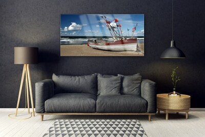 Quadro acrílico Paisagem de barco de praia e mar
