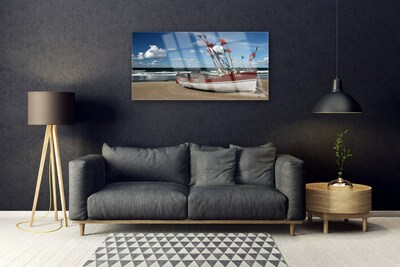 Quadro acrílico Paisagem de barco de praia e mar