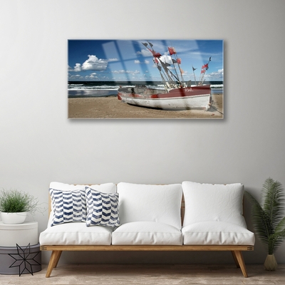 Quadro acrílico Paisagem de barco de praia e mar