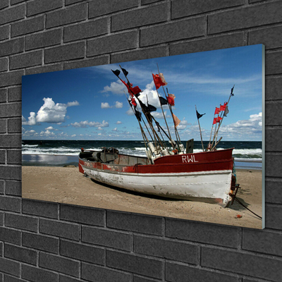 Quadro acrílico Paisagem de barco de praia e mar