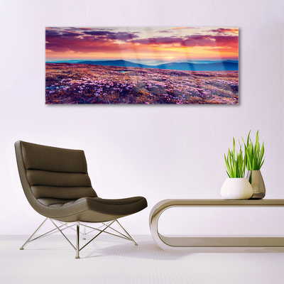Quadro acrílico Prado Montanha Flores Natureza
