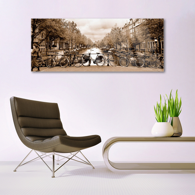 Quadro acrílico Rio Bicicleta Árvores Paisagem