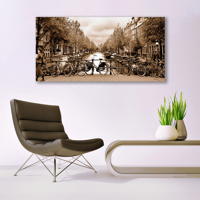 Quadro acrílico Rio Bicicleta Árvores Paisagem