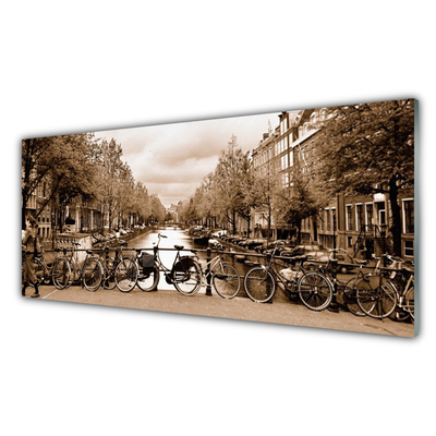 Quadro acrílico Rio Bicicleta Árvores Paisagem