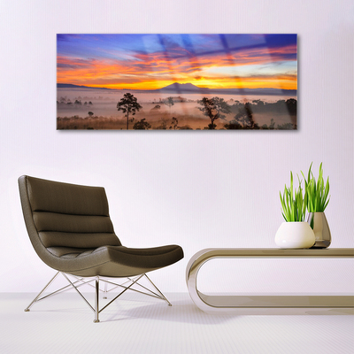 Quadro acrílico Paisagem de árvores e neblina