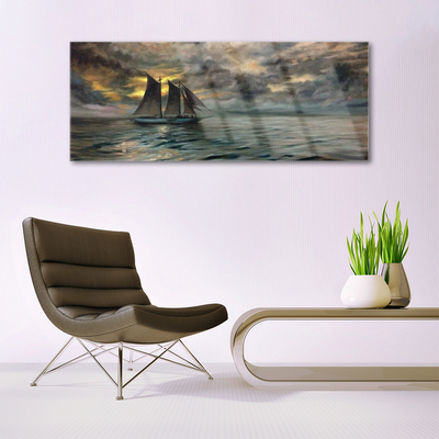 Pintura acrílica Paisagem de barco no mar