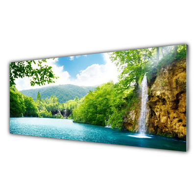 Pintura acrílica Cachoeira Lago Natureza