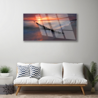 Pintura acrílica Paisagem de praia e mar