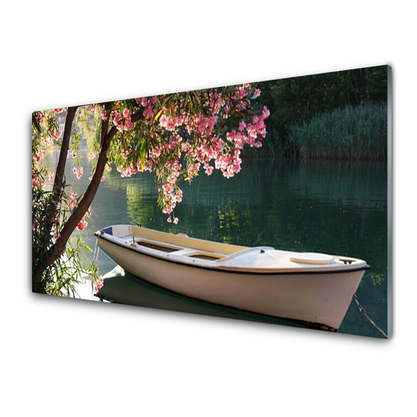 Quadro acrílico Paisagem de barco e árvore
