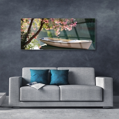 Quadro acrílico Paisagem de barco e árvore