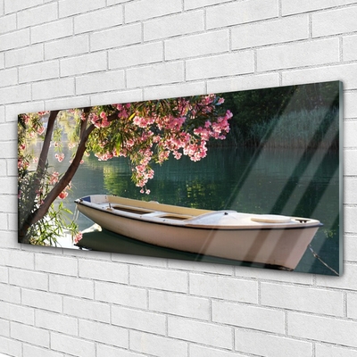 Quadro acrílico Paisagem de barco e árvore