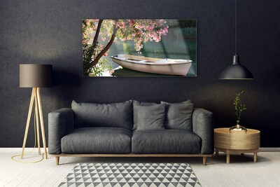 Quadro acrílico Paisagem de barco e árvore