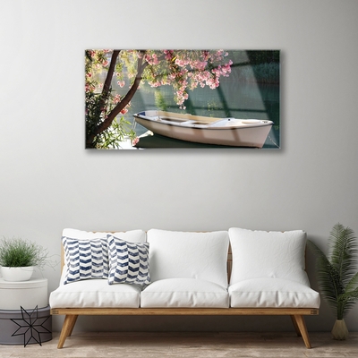Quadro acrílico Paisagem de barco e árvore