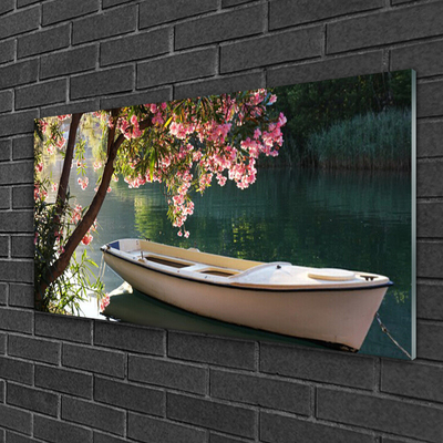 Quadro acrílico Paisagem de barco e árvore