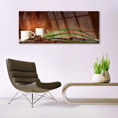 Quadro acrílico Canecas Grãos de Café Cozinha